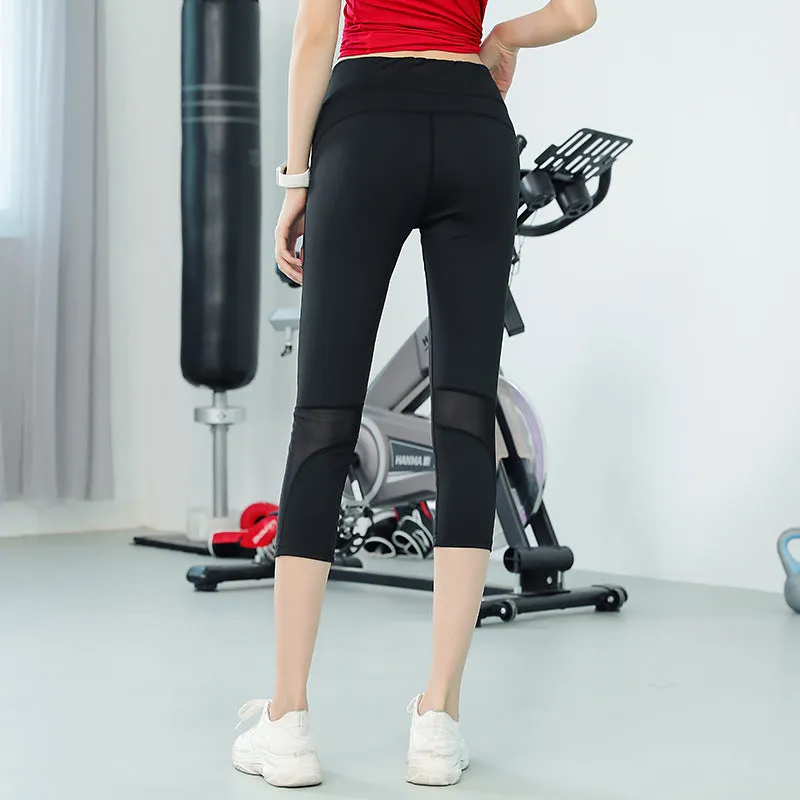 High Waist Yoga Pants Women Mesh Spliced Aid In Sweating Quick Dry Fitness Hip-Flattering Thin Stretchable Slim Look Sport Activewear