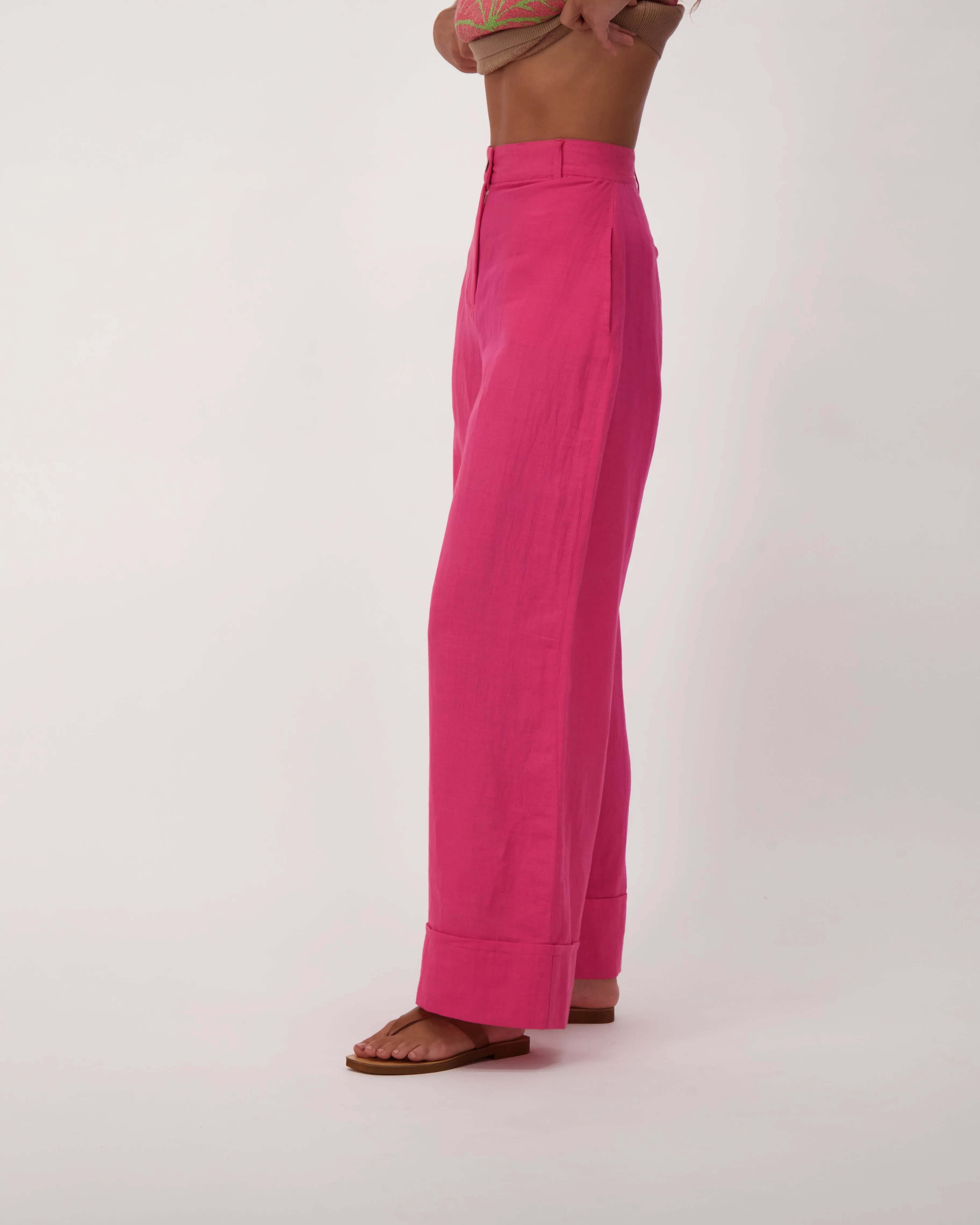 High Waisted Linen Wide Leg Pants