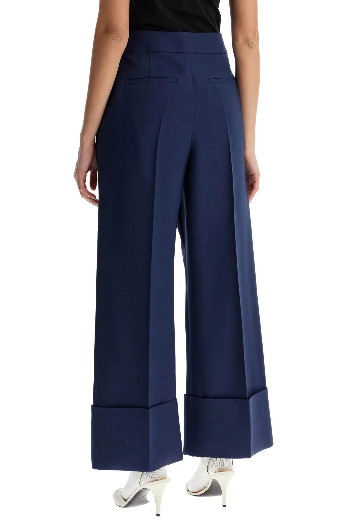 High-waisted Wide Leg Pants In Silk And Wool Indigo
