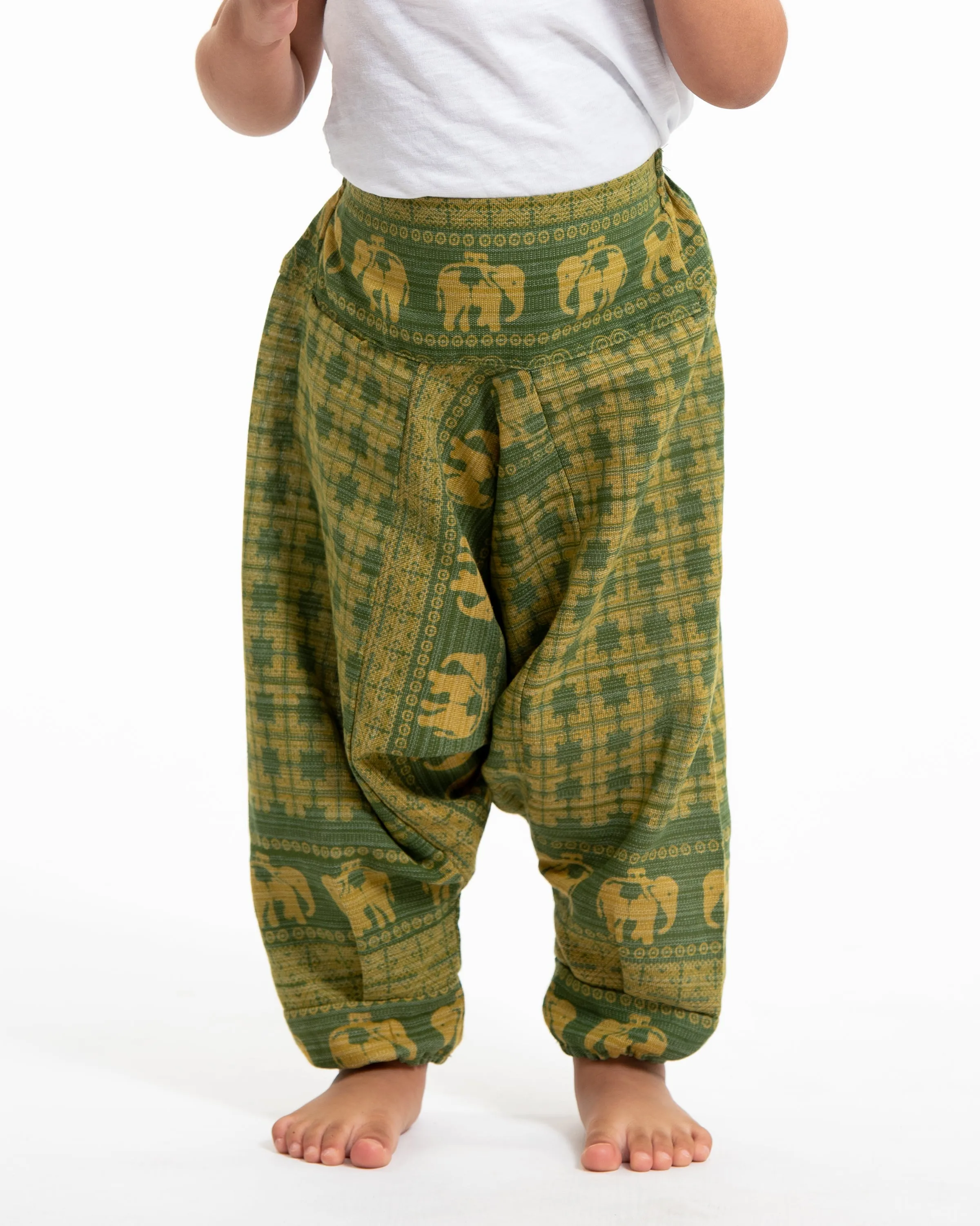 Hill Tribe Elephant Kids Harem Pants in Green