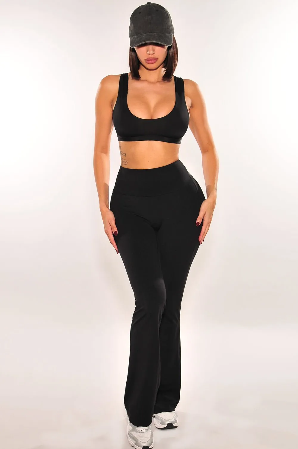 HMS Fit: Black High Waist Flared Scrunch Butt Leggings
