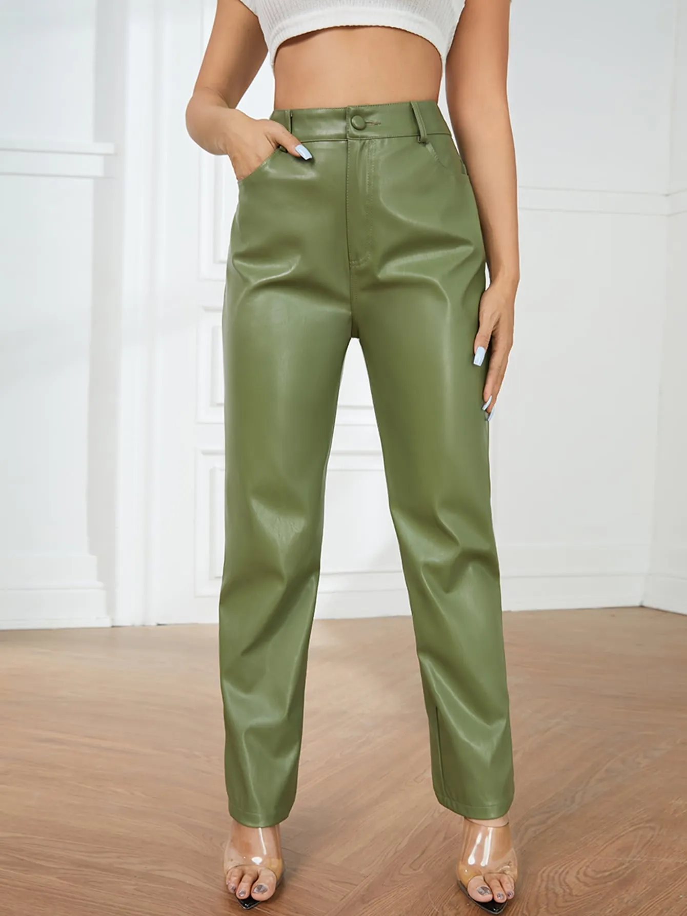 Honesty  High Waist Straight Leg Faux Leather Pants