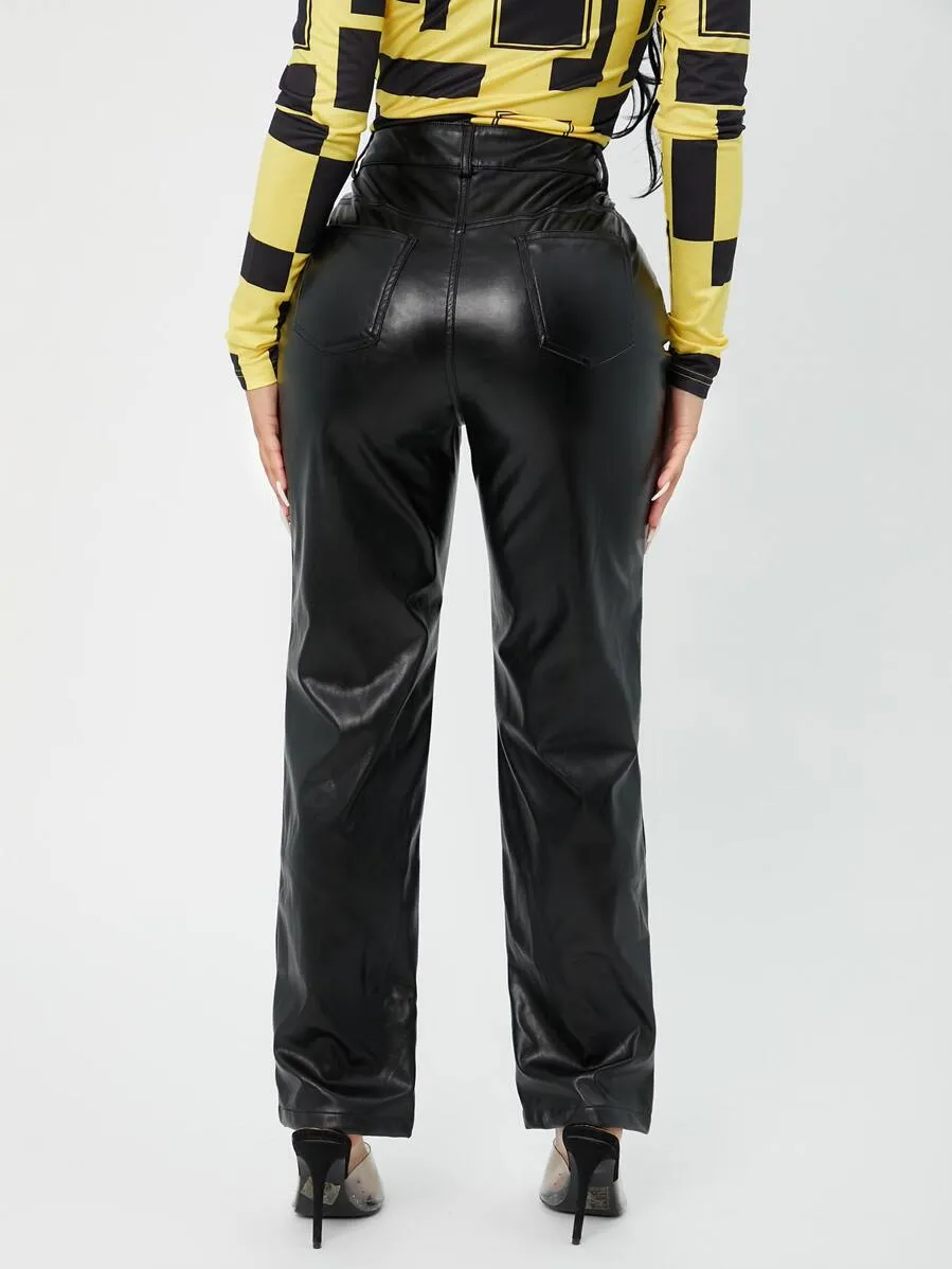 Honesty  High Waist Straight Leg Faux Leather Pants