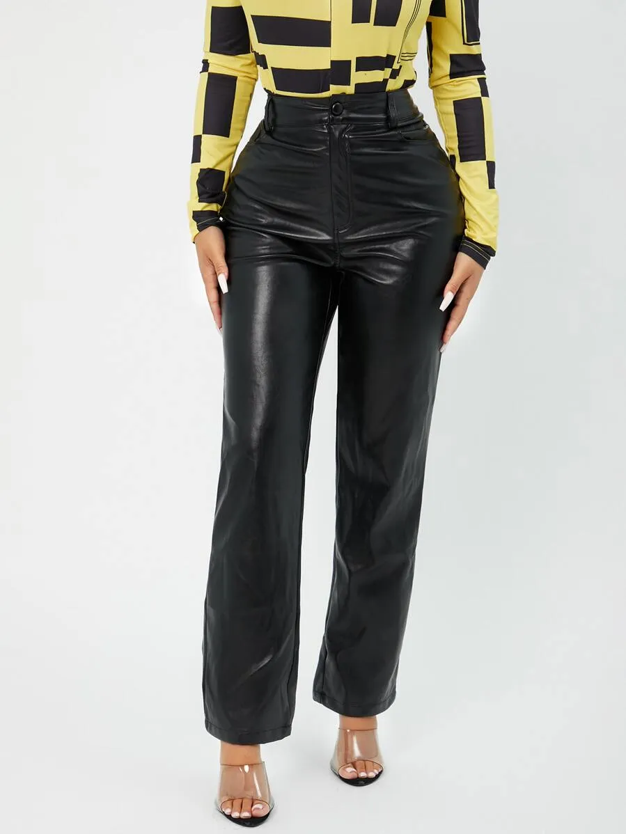 Honesty  High Waist Straight Leg Faux Leather Pants