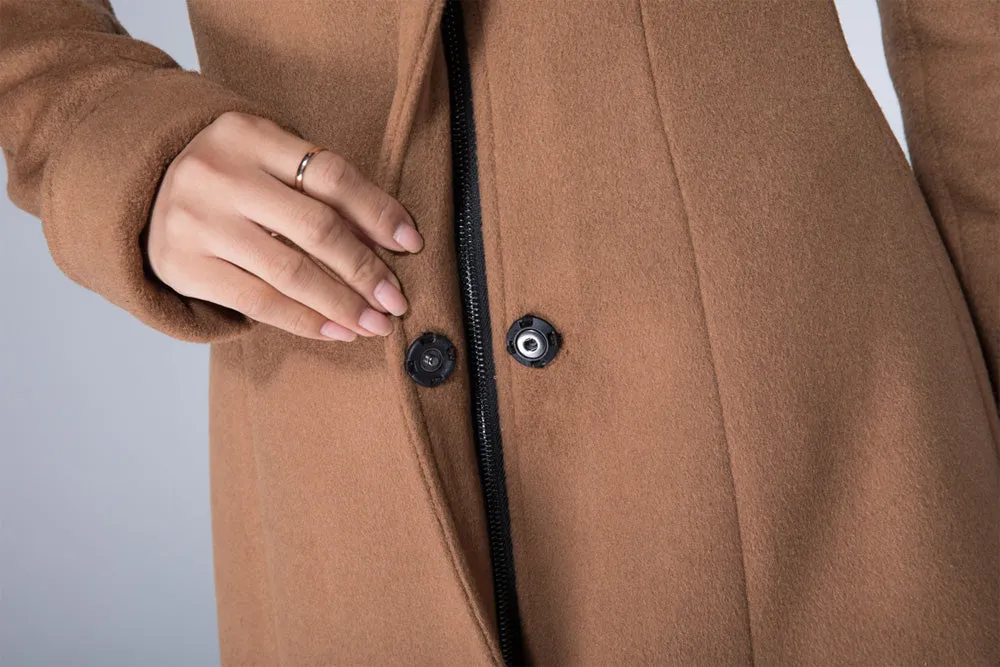 Hoodie jacket, camel coat, wool coat, minimalist coat, ladies coat 1864