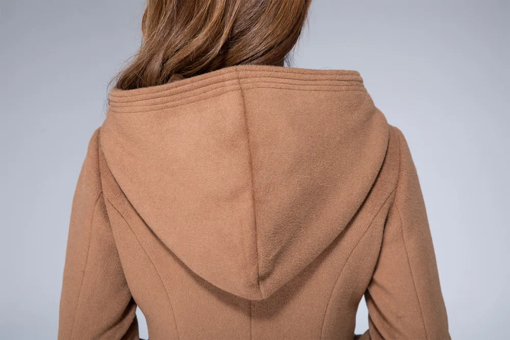Hoodie jacket, camel coat, wool coat, minimalist coat, ladies coat 1864