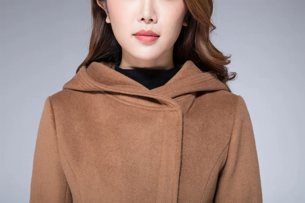 Hoodie jacket, camel coat, wool coat, minimalist coat, ladies coat 1864