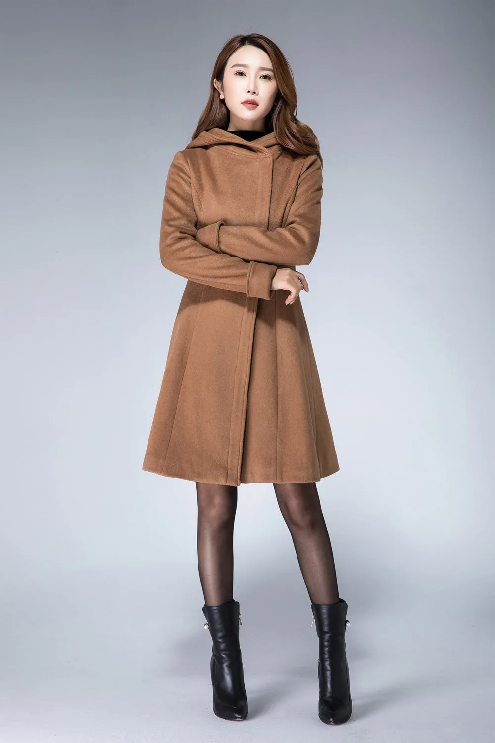 Hoodie jacket, camel coat, wool coat, minimalist coat, ladies coat 1864