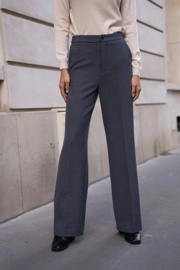 Houndstooth Straight Cut Long Pants Grey