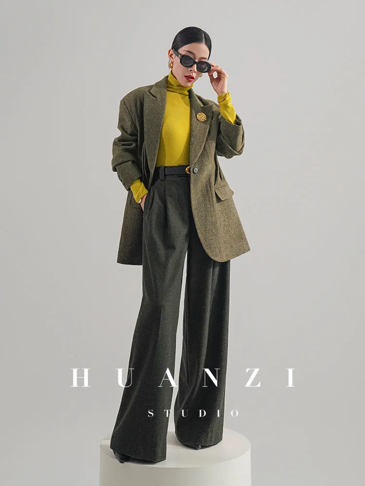 Huanzi high-end retro autumn and winter 100% wool waist suit jacket - Cassie