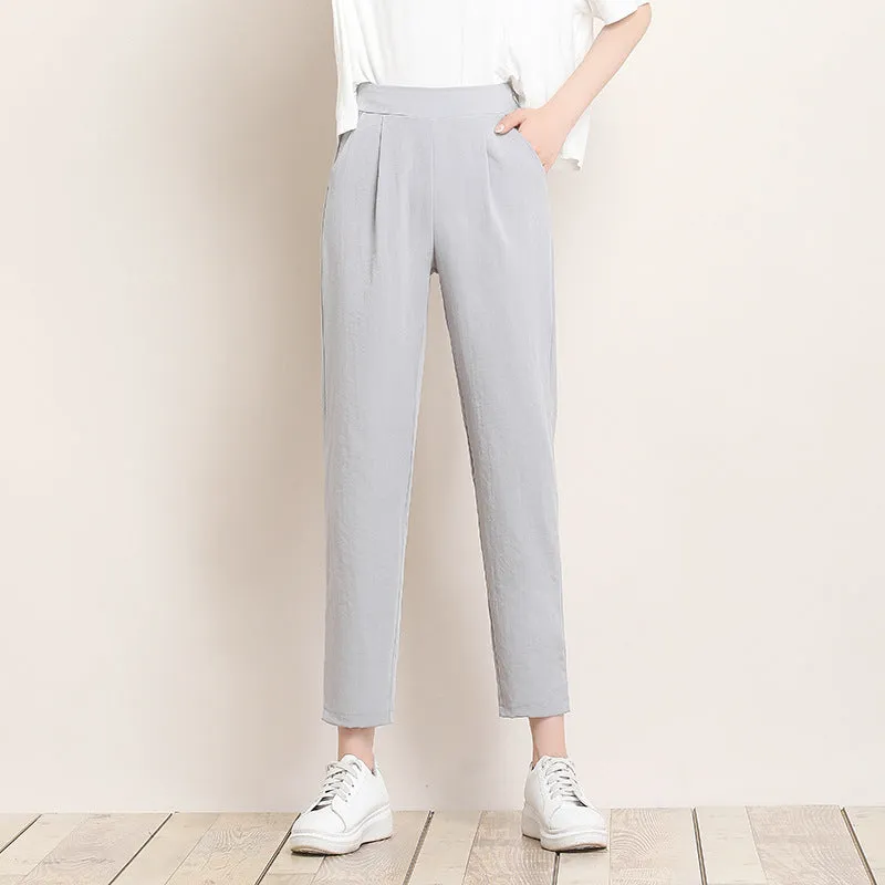 Ice Silk Cotton Blend Women Pants Harem Summer Outdoor Loose All-Matching High Waist Carrot Pants