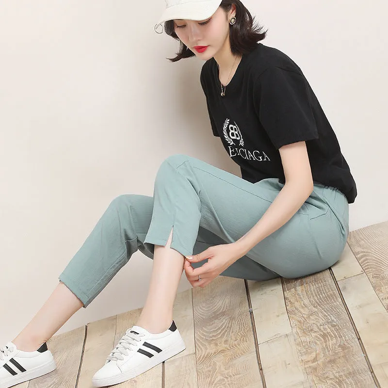 Ice Silk Cotton Blend Women Pants Harem Summer Outdoor Loose All-Matching High Waist Carrot Pants