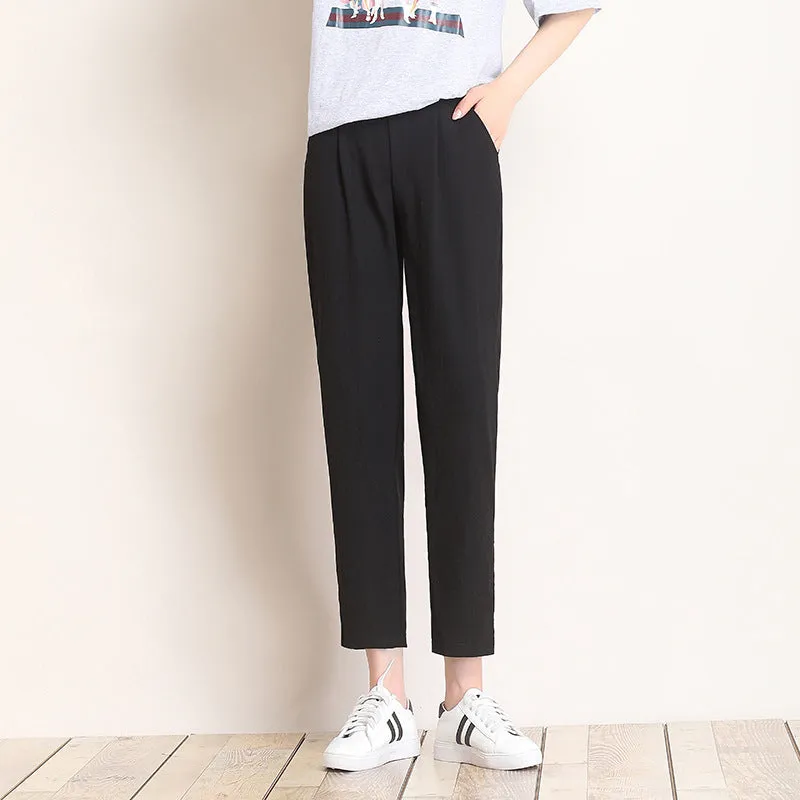Ice Silk Cotton Blend Women Pants Harem Summer Outdoor Loose All-Matching High Waist Carrot Pants