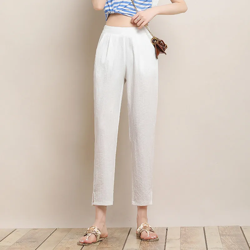 Ice Silk Cotton Blend Women Pants Harem Summer Outdoor Loose All-Matching High Waist Carrot Pants