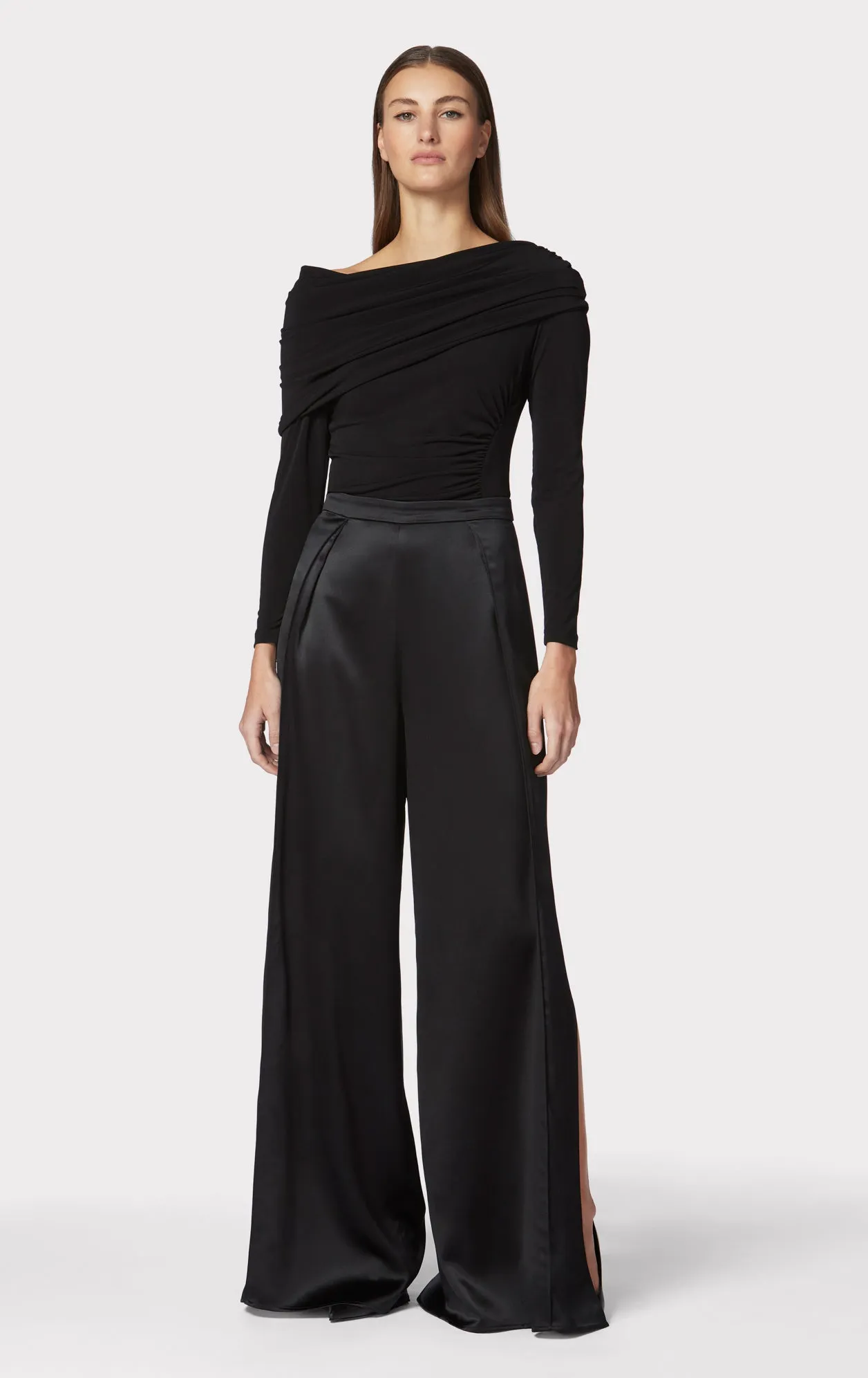 ICON HIGH WAIST SILK WIDE LEG PANTS
