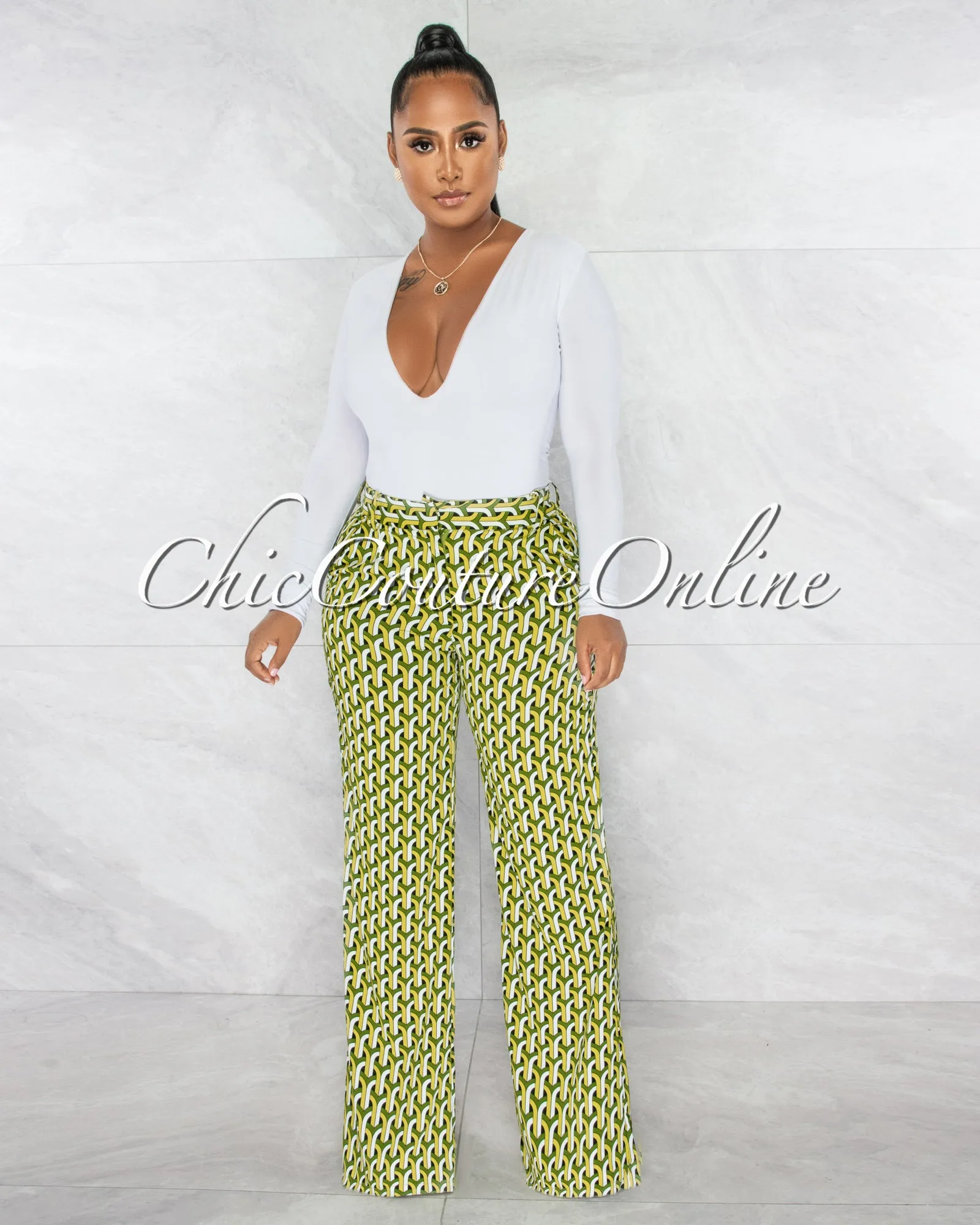 *Isser Green Geometric Print High Waist Palazzo Pants