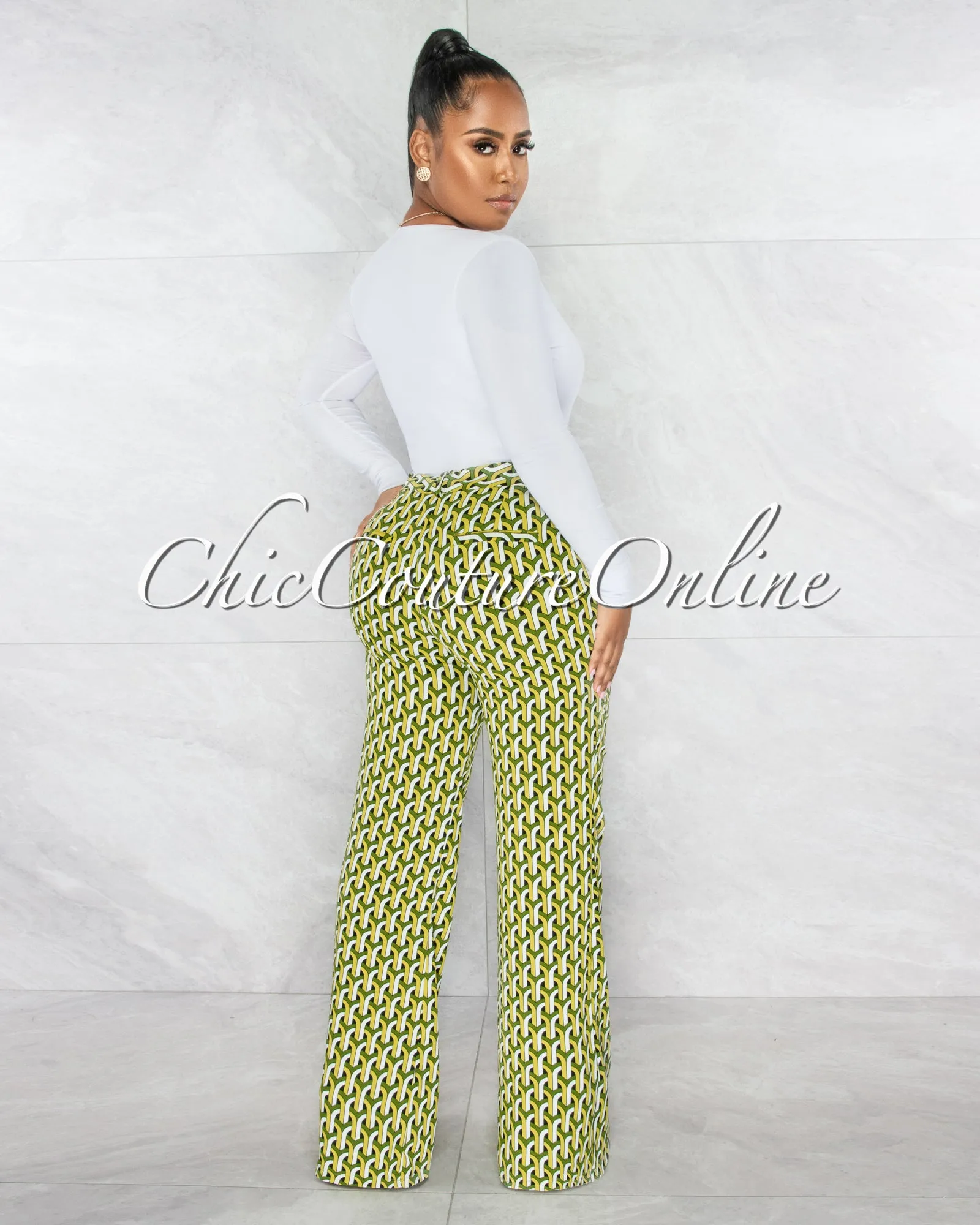 *Isser Green Geometric Print High Waist Palazzo Pants