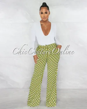 *Isser Green Geometric Print High Waist Palazzo Pants