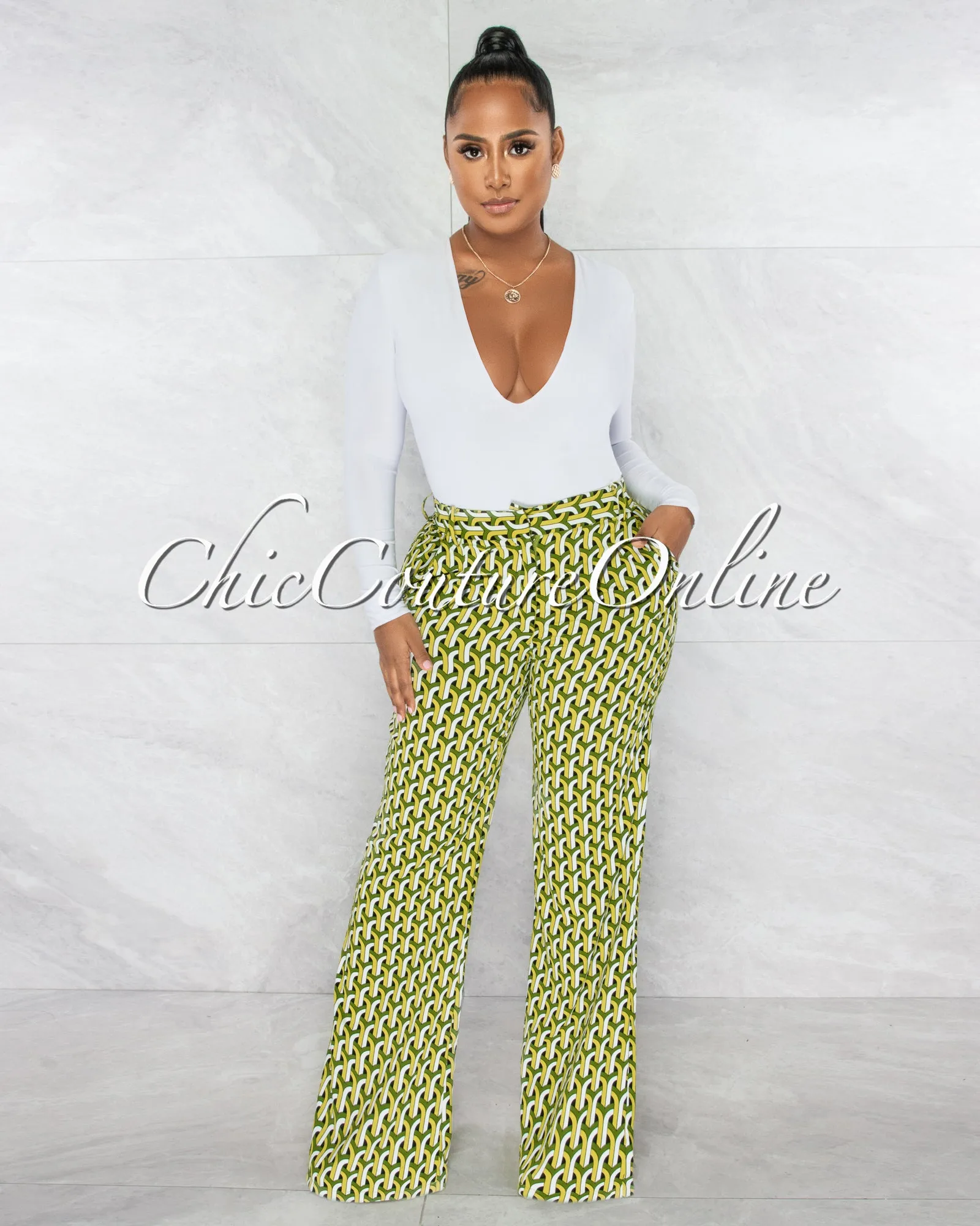 *Isser Green Geometric Print High Waist Palazzo Pants