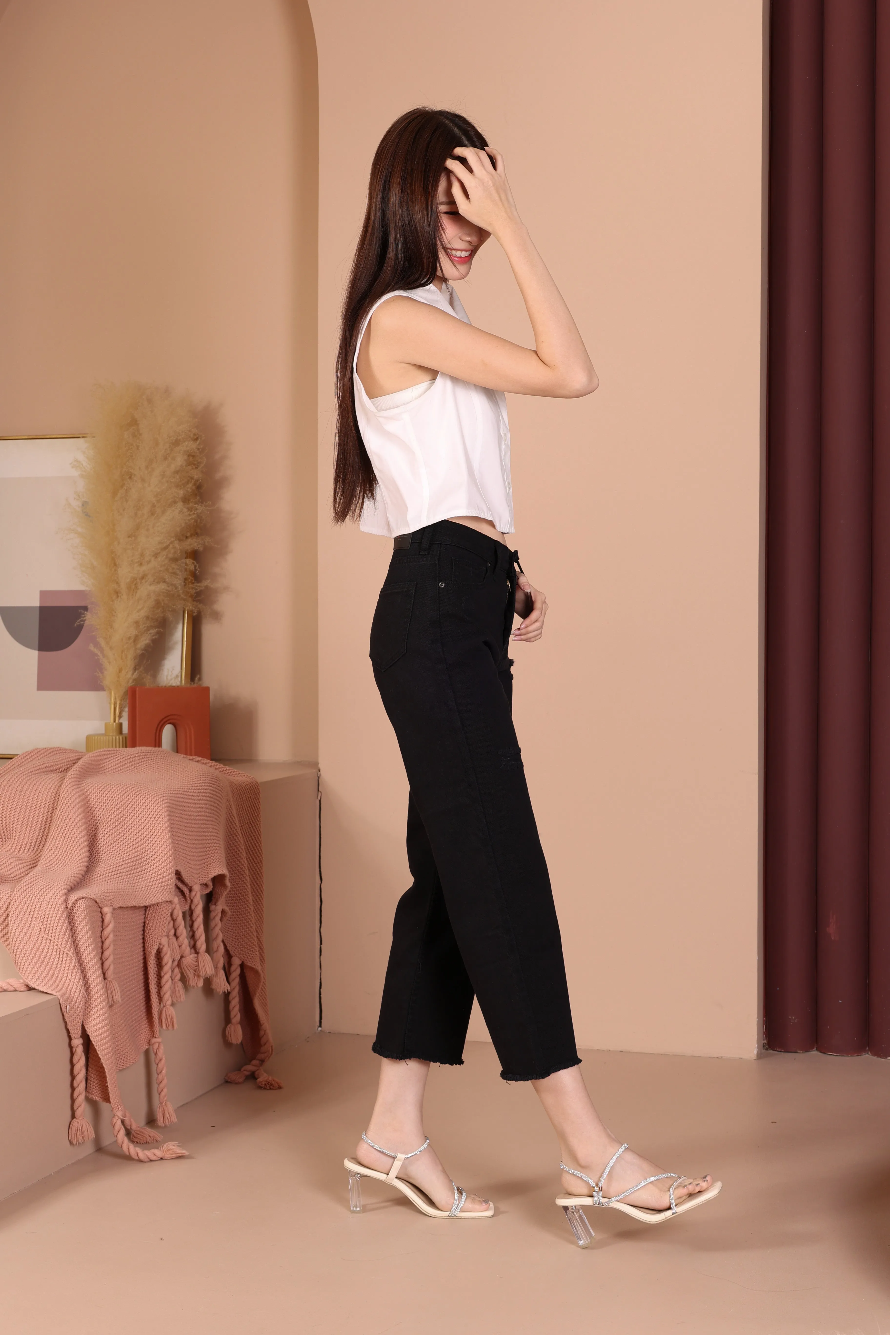 Jack Russel - Women Jeans -  Handwerk JF-110/SB Wide Leg  Super Black High Waisted