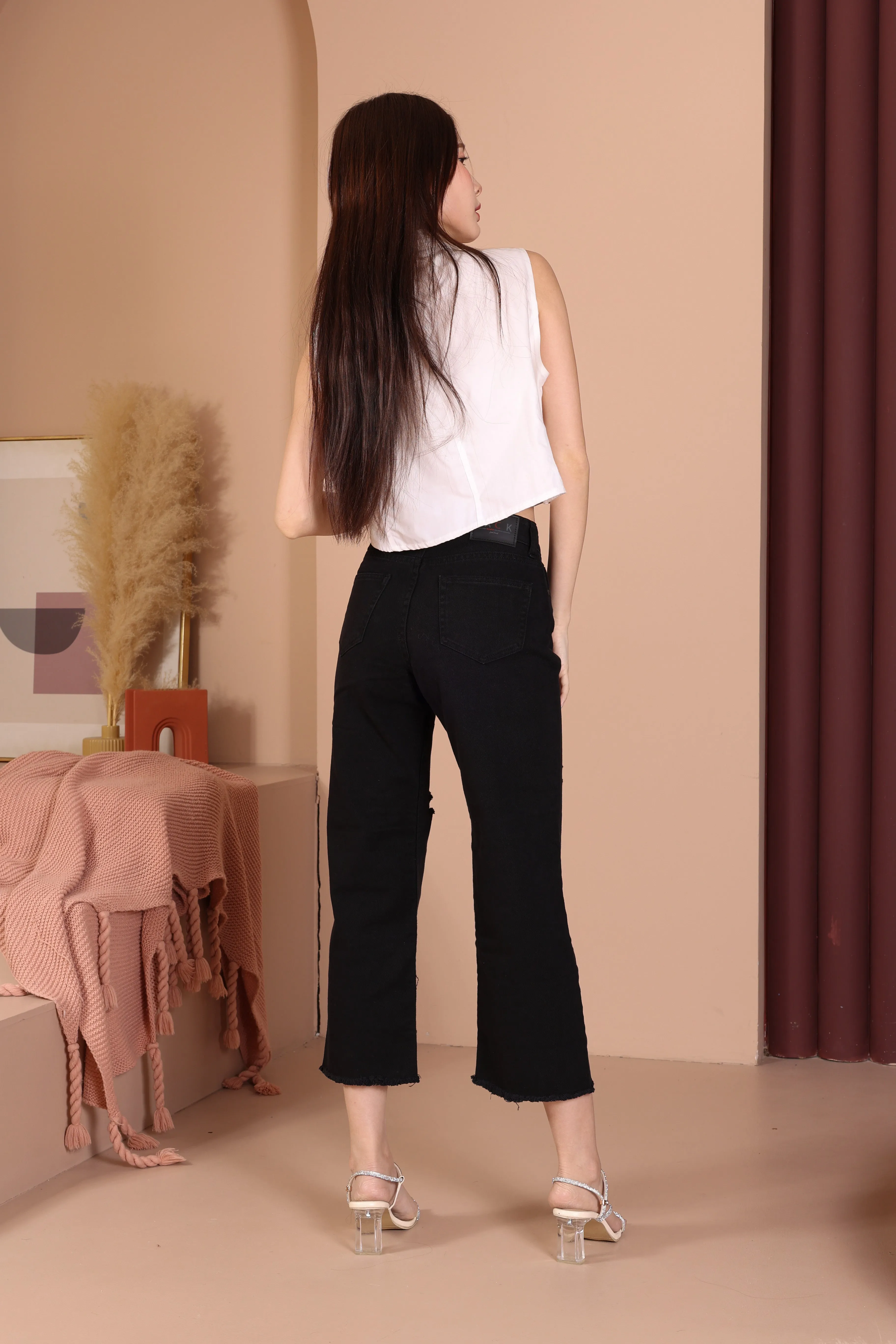 Jack Russel - Women Jeans -  Handwerk JF-110/SB Wide Leg  Super Black High Waisted