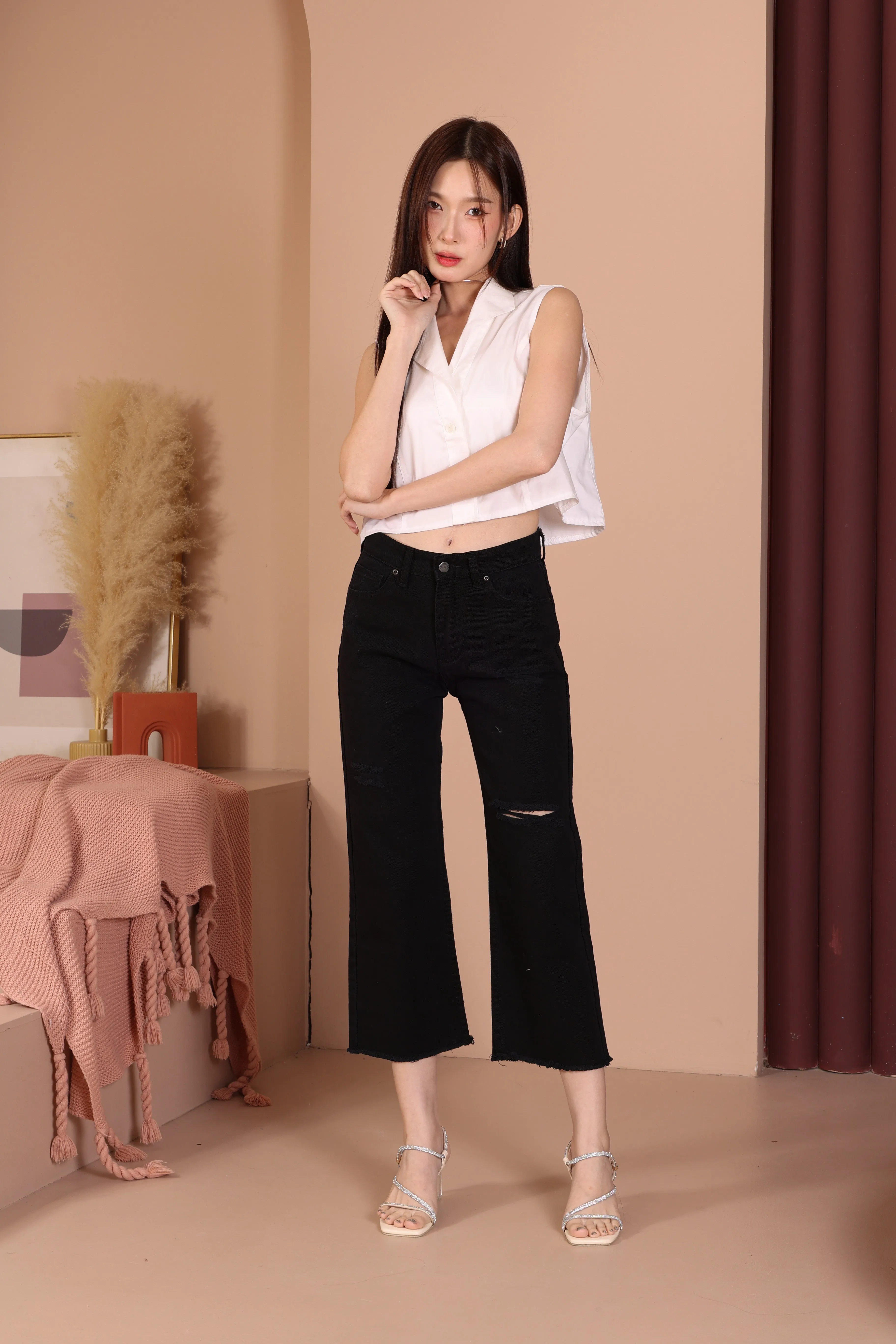 Jack Russel - Women Jeans -  Handwerk JF-110/SB Wide Leg  Super Black High Waisted