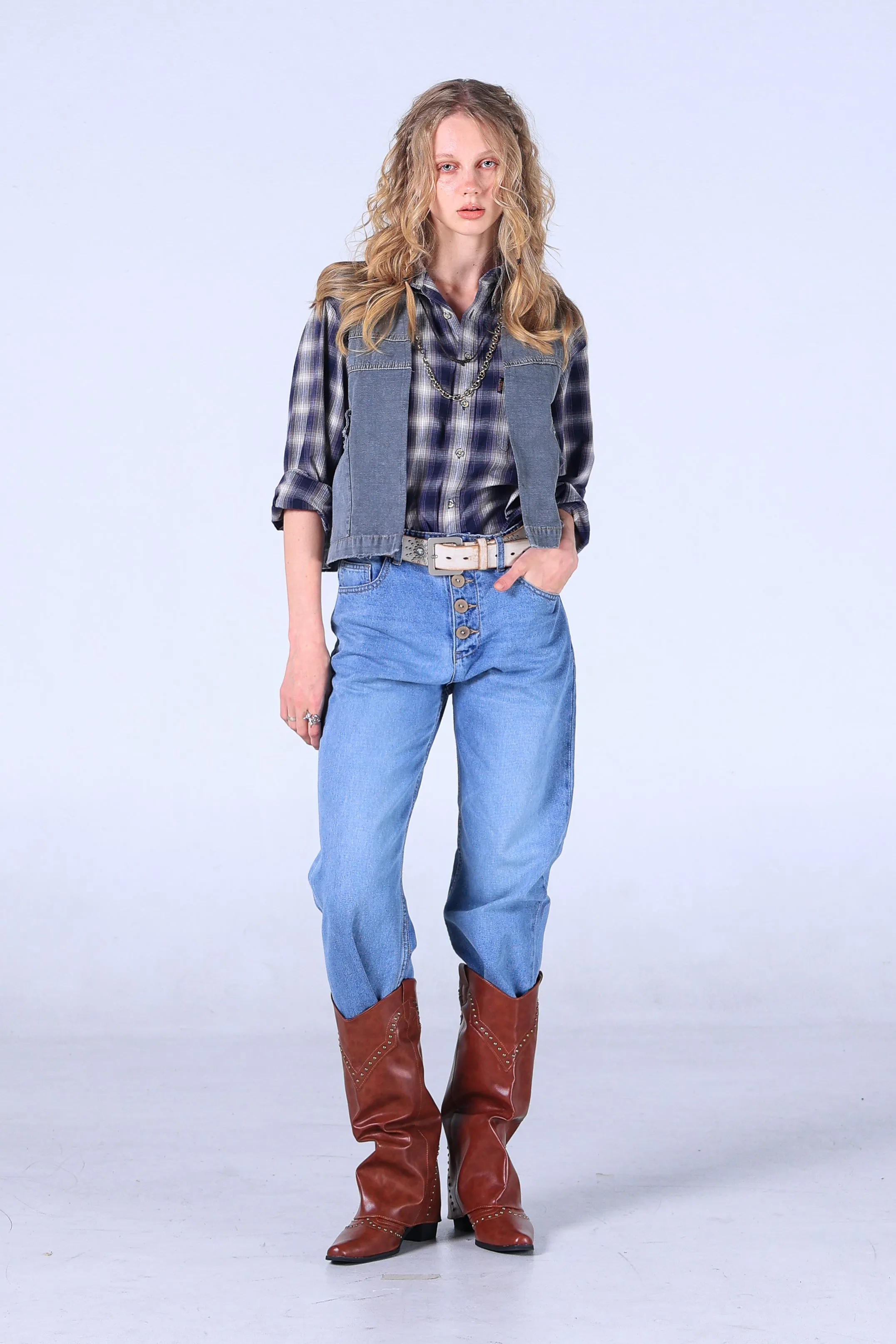 Jack Russel - Women Jeans - Handwerk JF-154/DB Wide Leg Dark Blue High Waisted