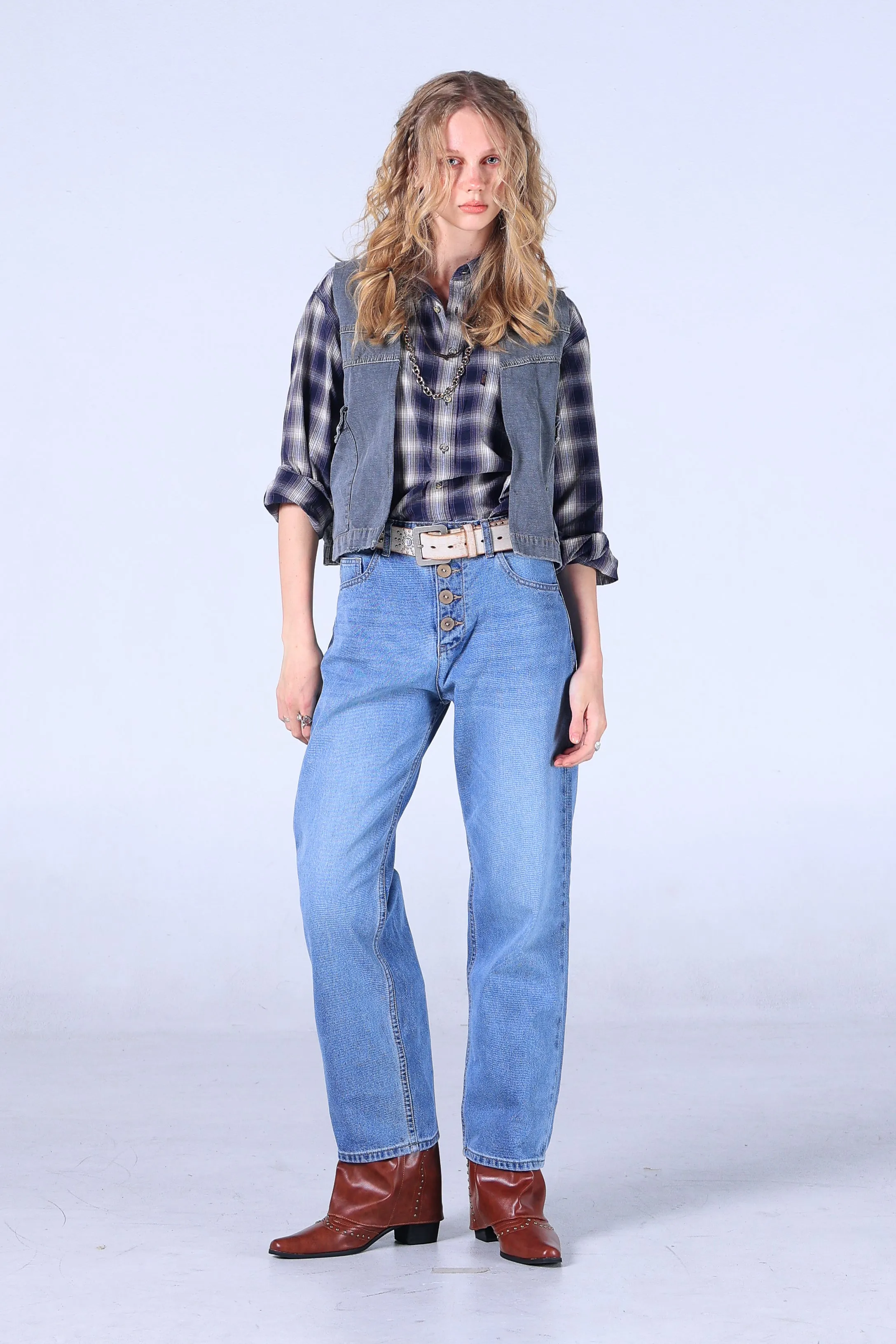 Jack Russel - Women Jeans - Handwerk JF-154/DB Wide Leg Dark Blue High Waisted
