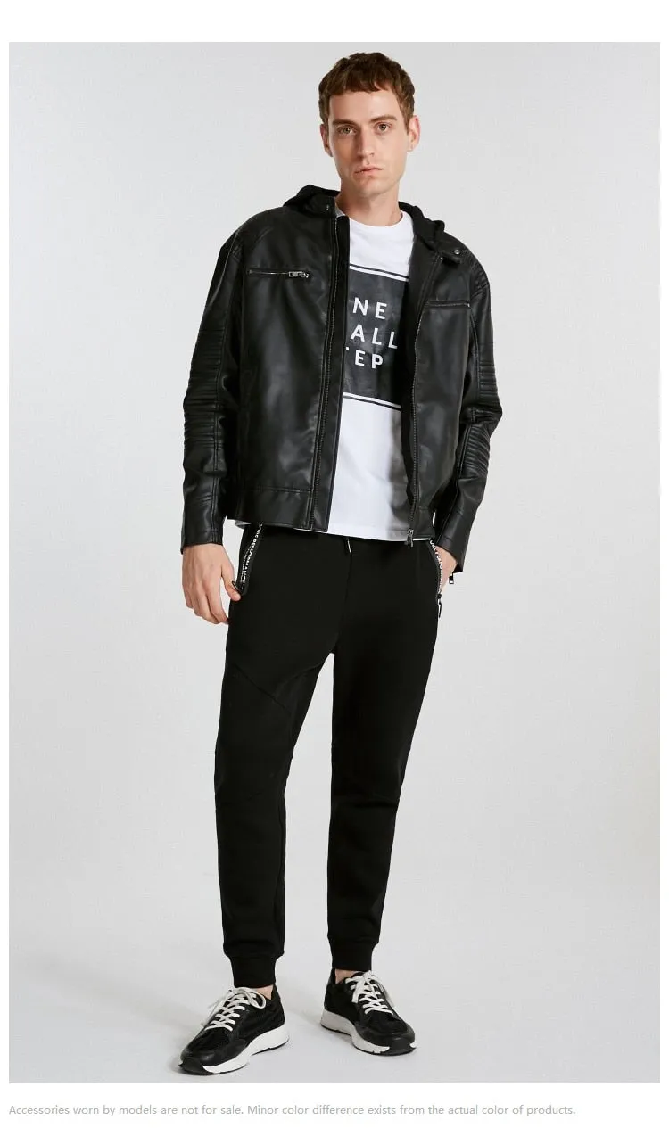 JackJones Men's Spring Casual PU Jacket Slim Casual Coat