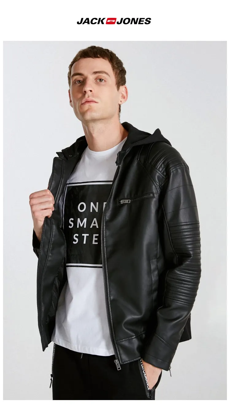 JackJones Men's Spring Casual PU Jacket Slim Casual Coat