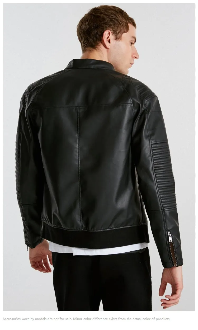 JackJones Men's Spring Casual PU Jacket Slim Casual Coat