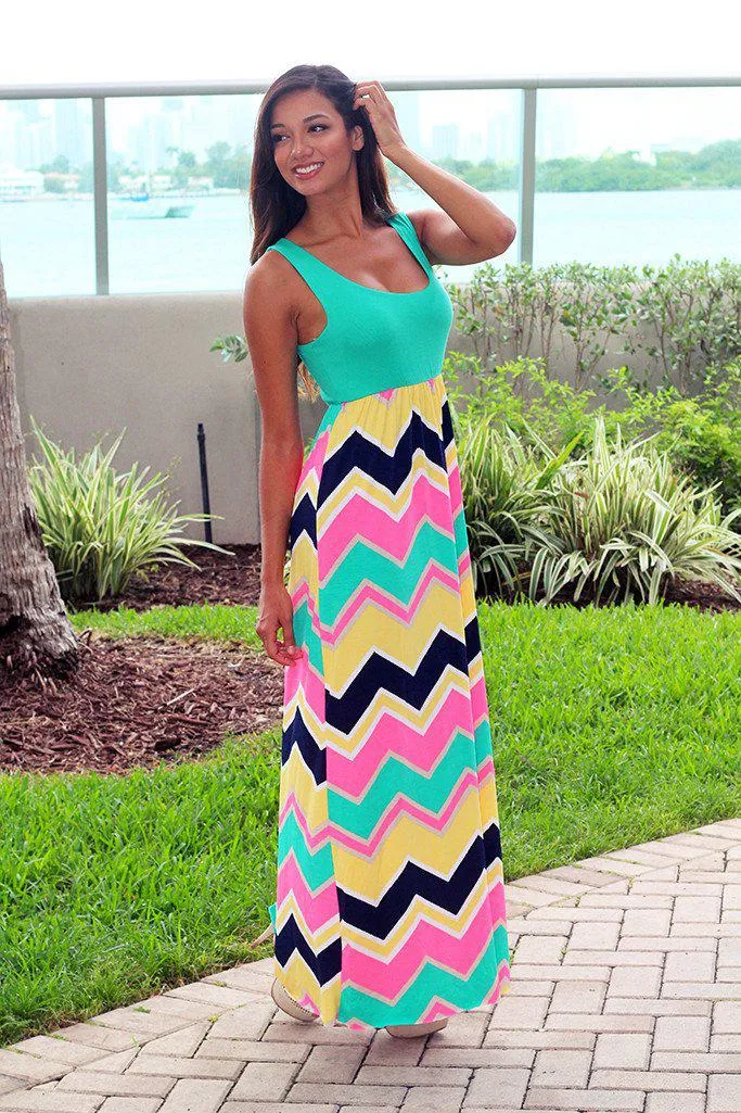 Jade Chevron Maxi Dress