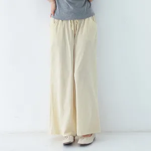 Japanese Wide Leg Pants Women Summer High Waist Cotton Blend Long Casual Loose Line Straight Jeans Drawstring Pants