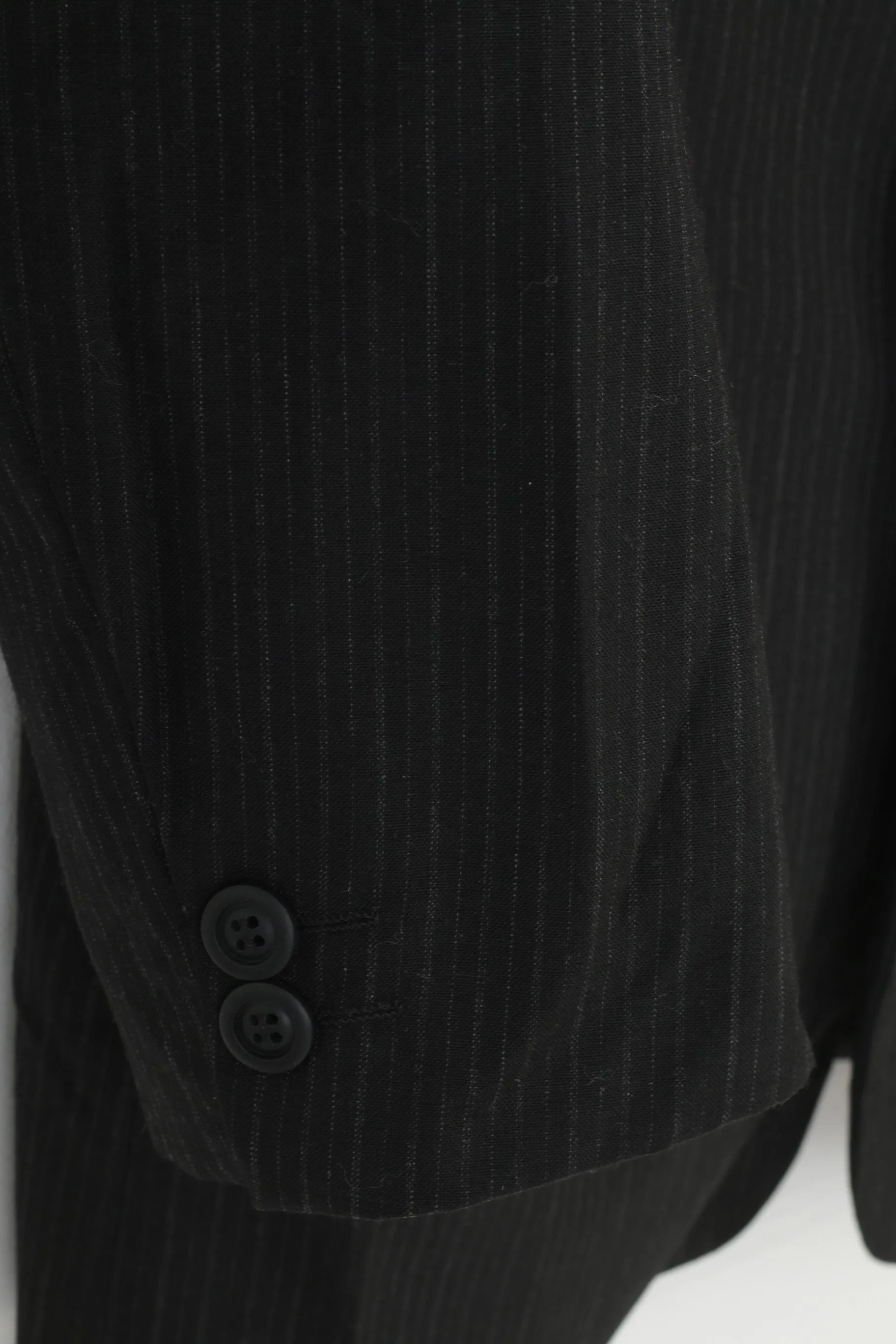 Joe Delancey Men 38 48 Blazer Black Striped Stand Up Collar Wool Single Breasted Vintage Jacket