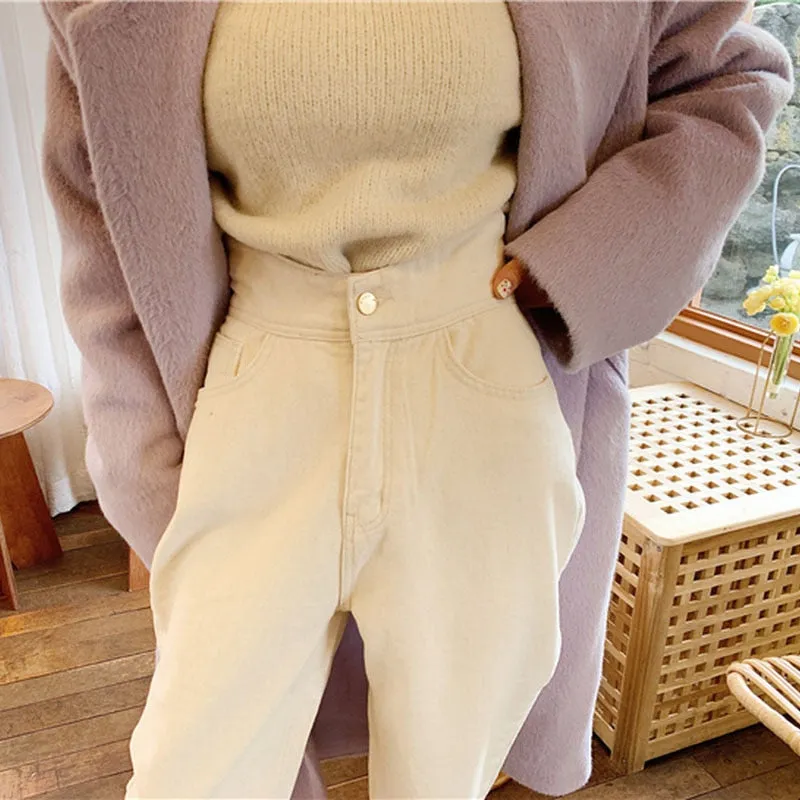Joskaa Christmas Gift Women Harem Jeans Pants Fashion High Waist Loose White Denim Jeans Female Buttons Trousers Spring New Streetwear Pantalon 10391