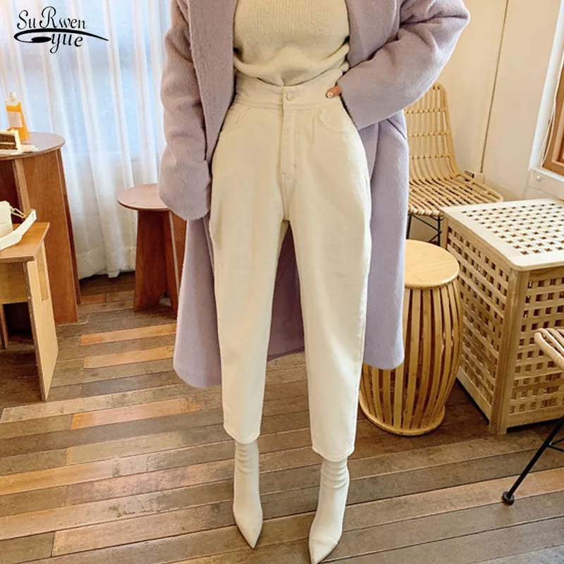 Joskaa Christmas Gift Women Harem Jeans Pants Fashion High Waist Loose White Denim Jeans Female Buttons Trousers Spring New Streetwear Pantalon 10391
