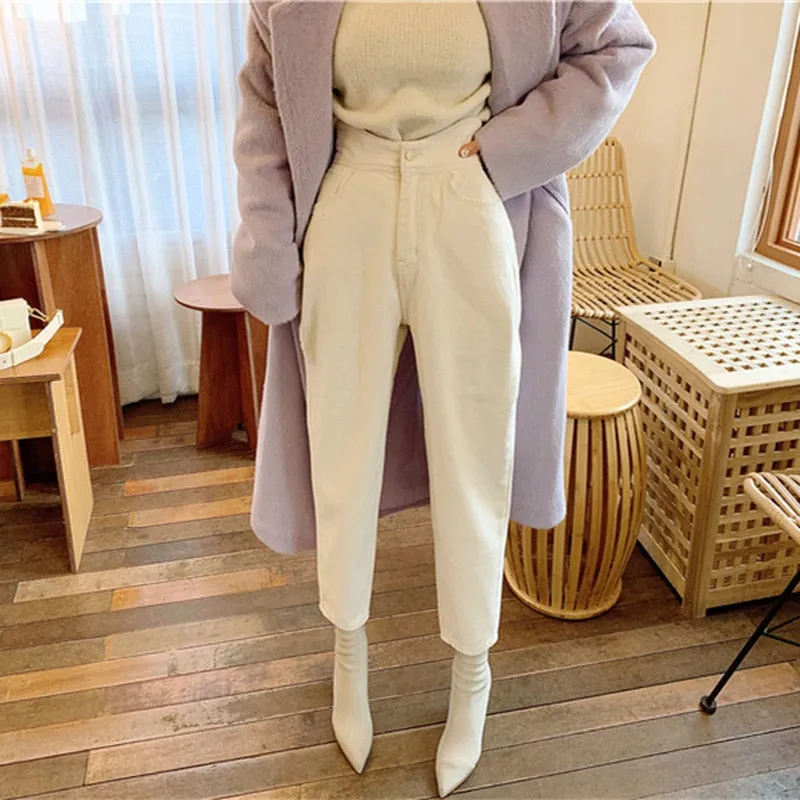 Joskaa Christmas Gift Women Harem Jeans Pants Fashion High Waist Loose White Denim Jeans Female Buttons Trousers Spring New Streetwear Pantalon 10391