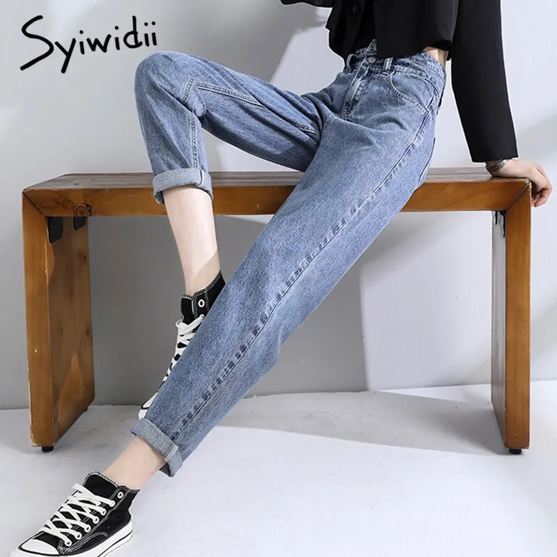 Joskaa High Waist Jeans Woman Fashion Street Style Elastic Waist Denim Pants Cotton Loose Coated Vintage Washed Boyfriend Jeans 2024