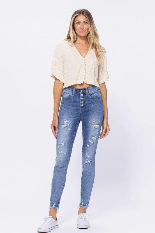 Judy Blue High Rise Destroyed Button-Fly Skinnies