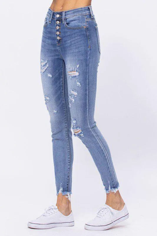 Judy Blue High Rise Destroyed Button-Fly Skinnies