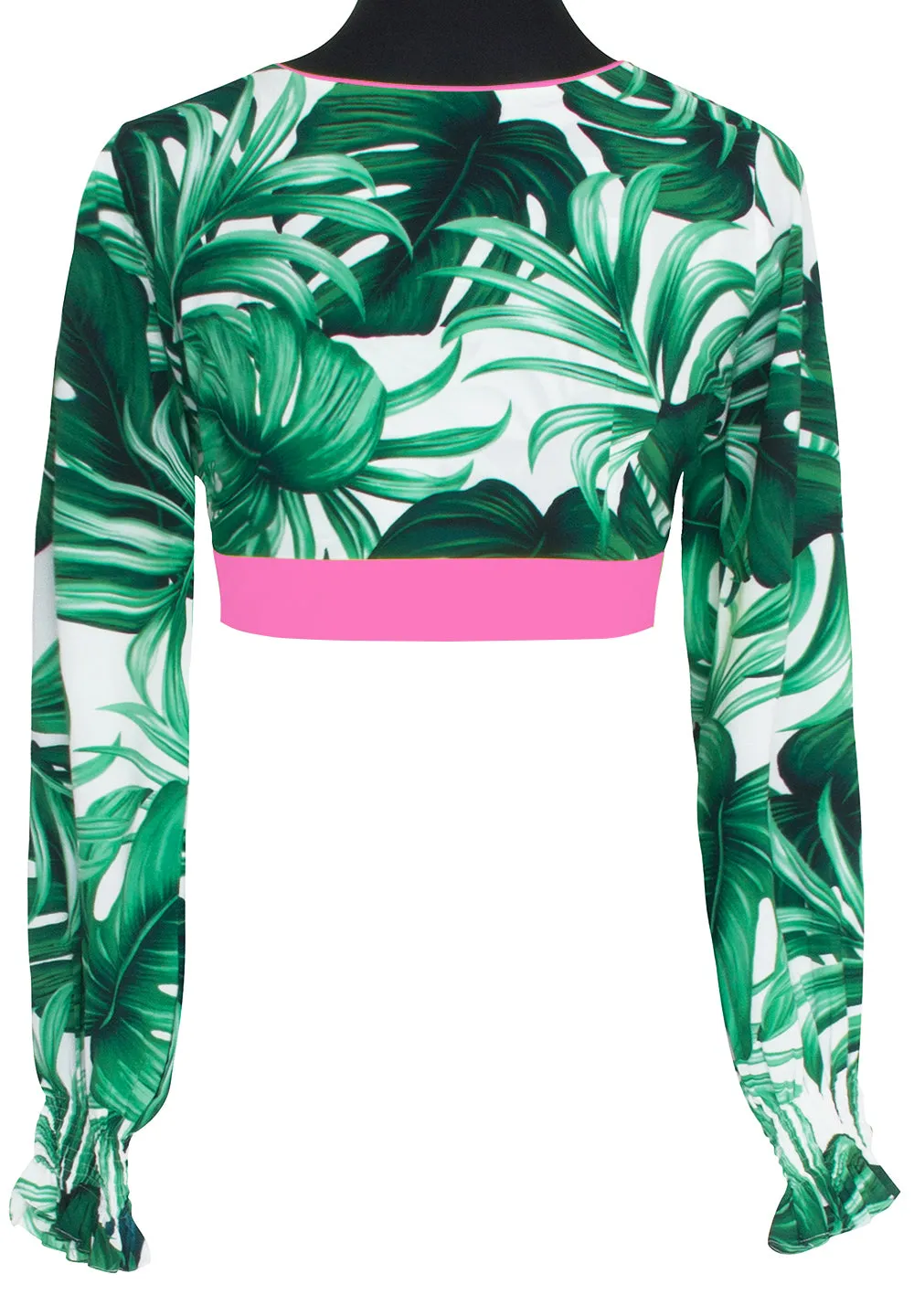 Jungle - Monstera White / Green Crop Top (Neon Pink)