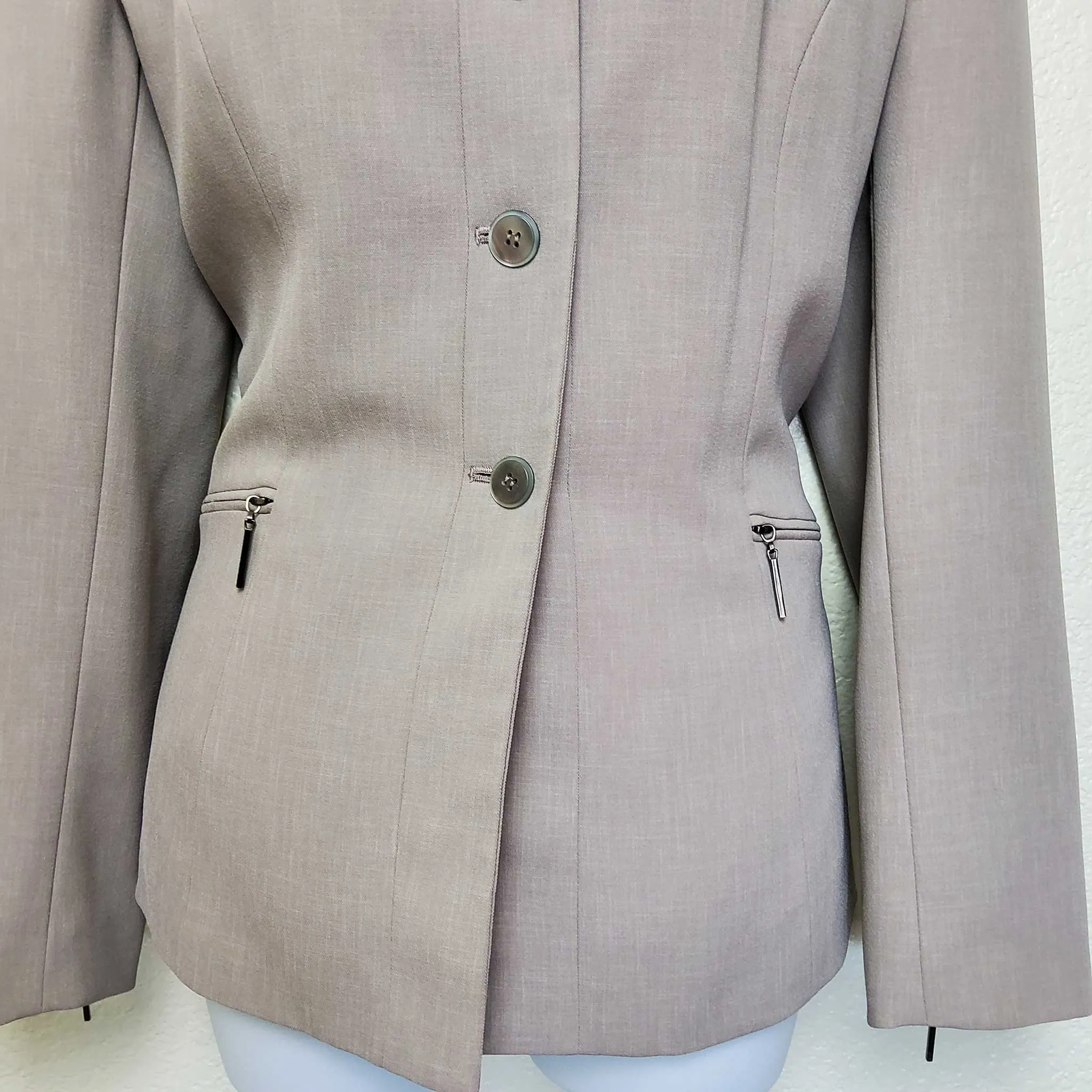 Kasper Beige Blazer with Zippered Sleeves & Pockets, Women's Size 10