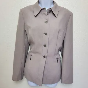 Kasper Beige Blazer with Zippered Sleeves & Pockets, Women's Size 10