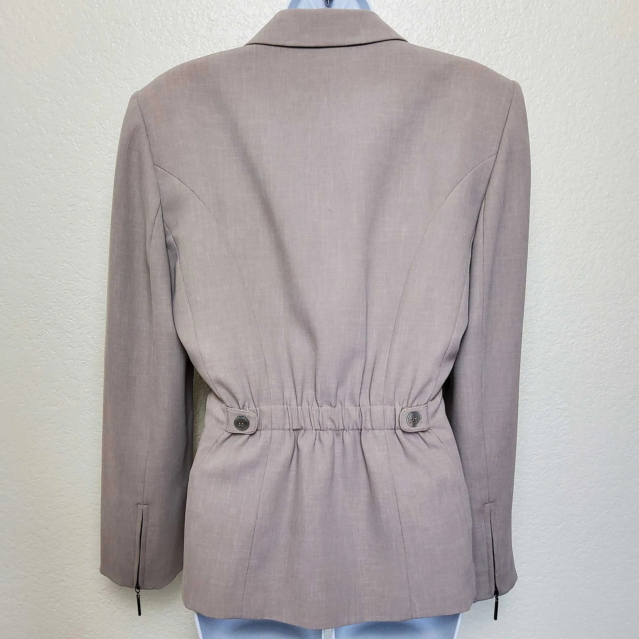 Kasper Beige Blazer with Zippered Sleeves & Pockets, Women's Size 10