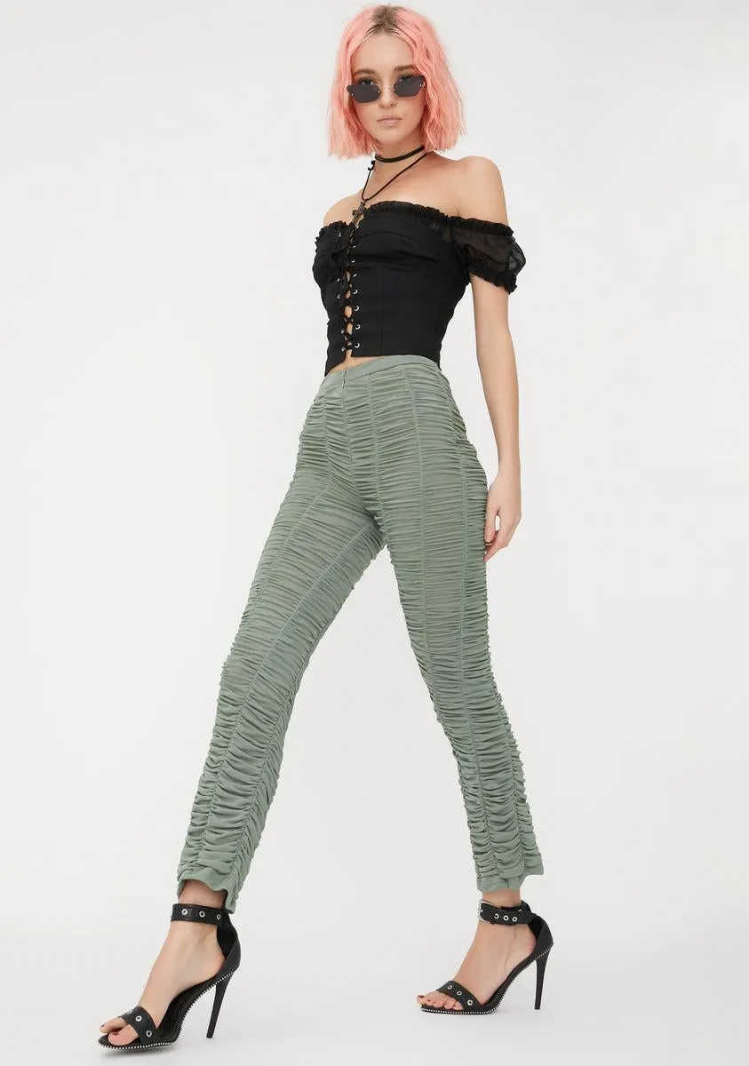 Khaki Ophelia Ruched Pants