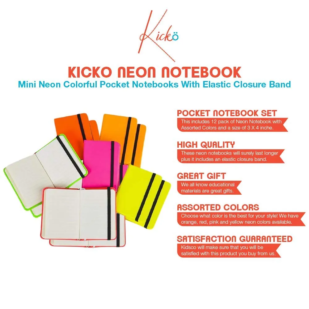 Kicko Neon Notebook - Assorted 3 Inches by 4 Inches Mini Neon Colorful Pocket Notebooks