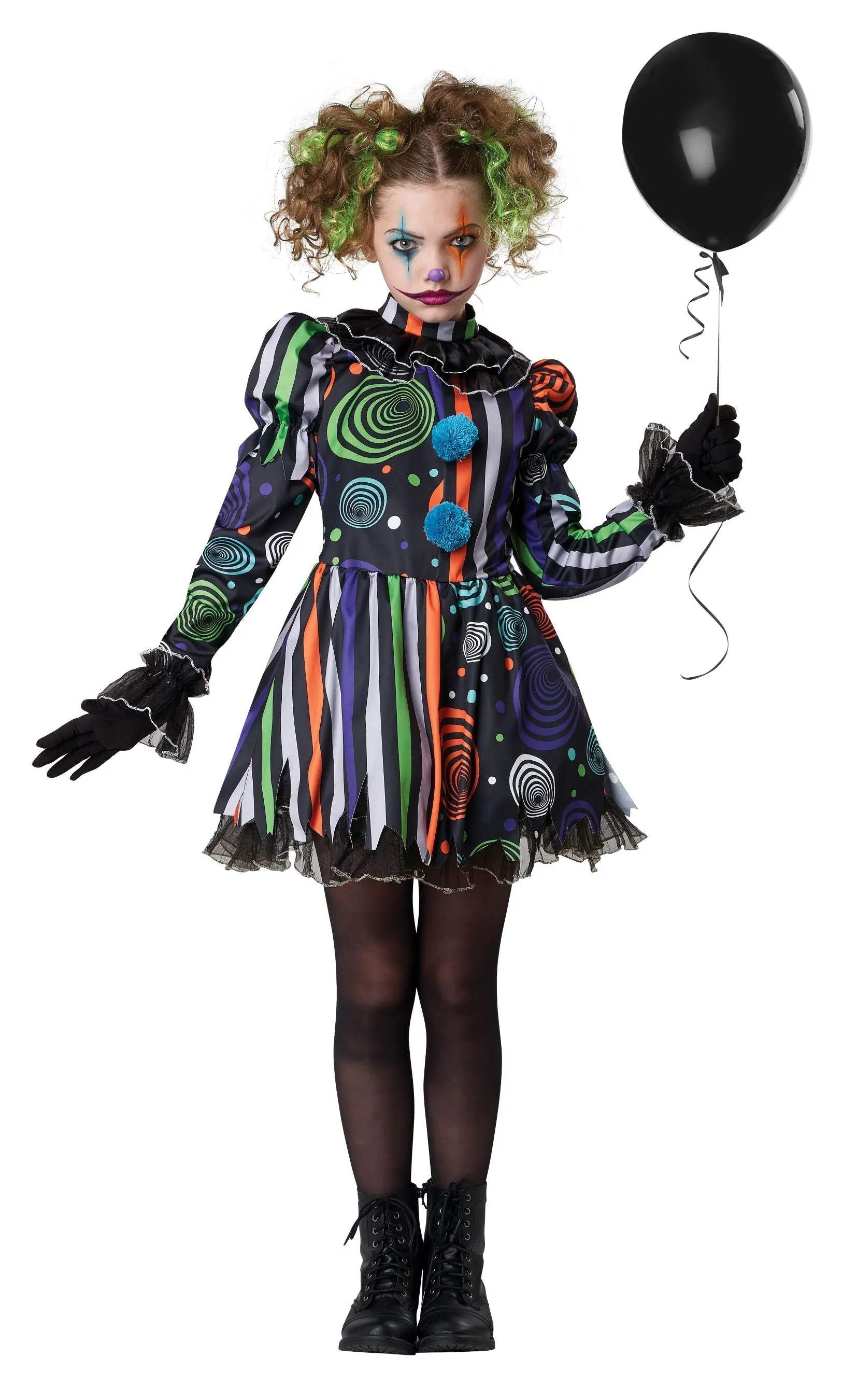 Kids Neon Nightmare Clown Costume Girl's