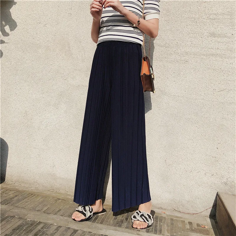 Korean Summer High Waist Pleated Chiffon Wide Leg Pants Women Student Hong Kong Loose Pants