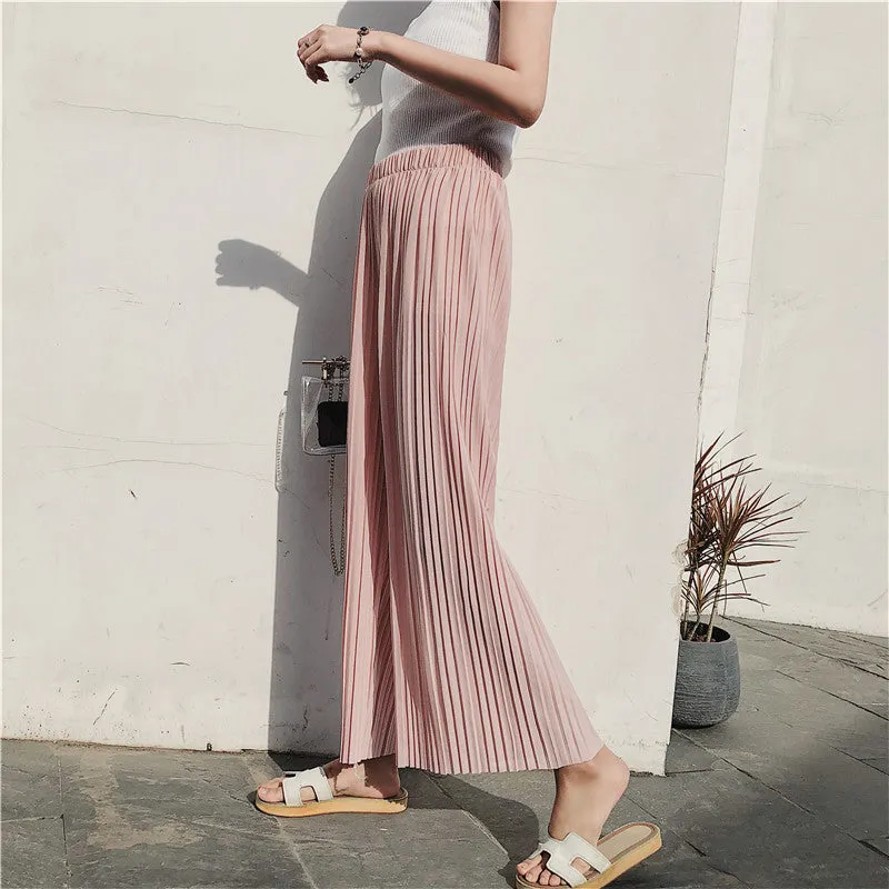 Korean Summer High Waist Pleated Chiffon Wide Leg Pants Women Student Hong Kong Loose Pants