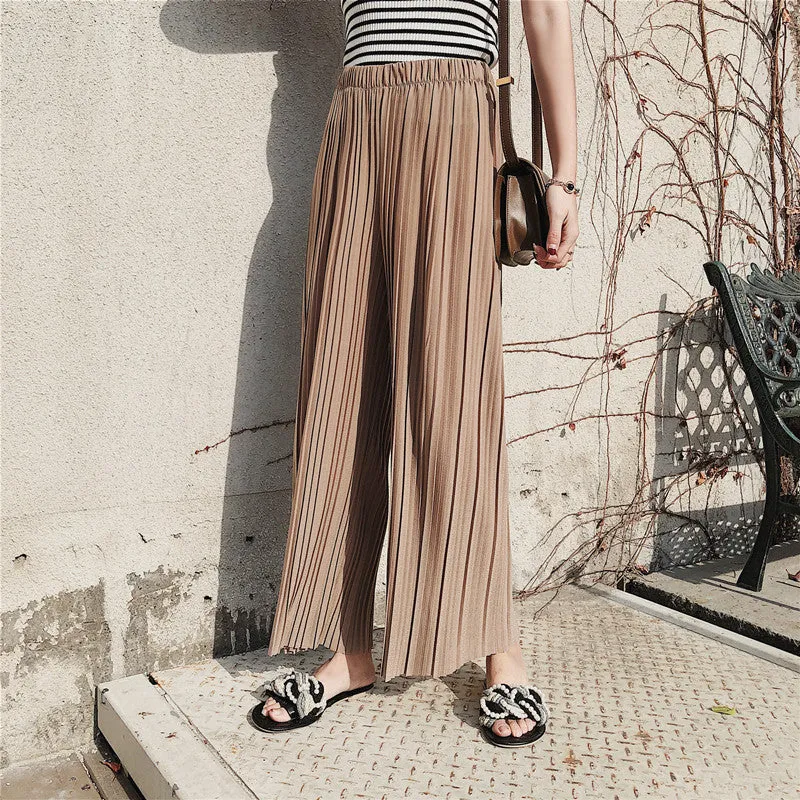 Korean Summer High Waist Pleated Chiffon Wide Leg Pants Women Student Hong Kong Loose Pants